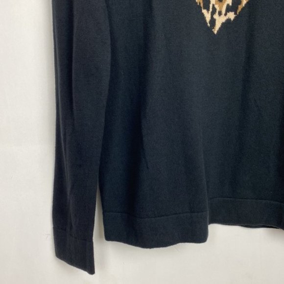 NWT J.Crew S Factory Teddie Sweater Black Animal Leopard Print Heart Intarsia - Picture 7 of 12